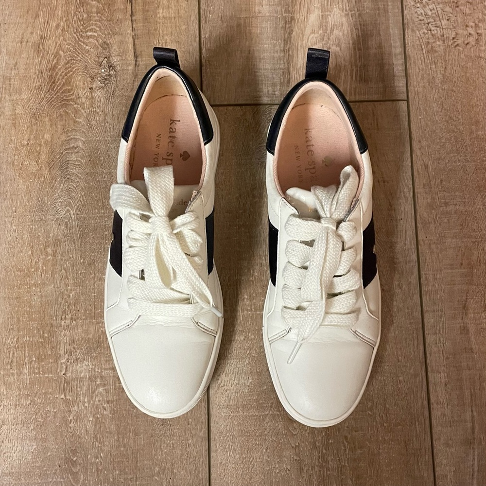 Kate Spade Adorn White and Black Leather Sneakers - Size 8 - Picture 5 of 13